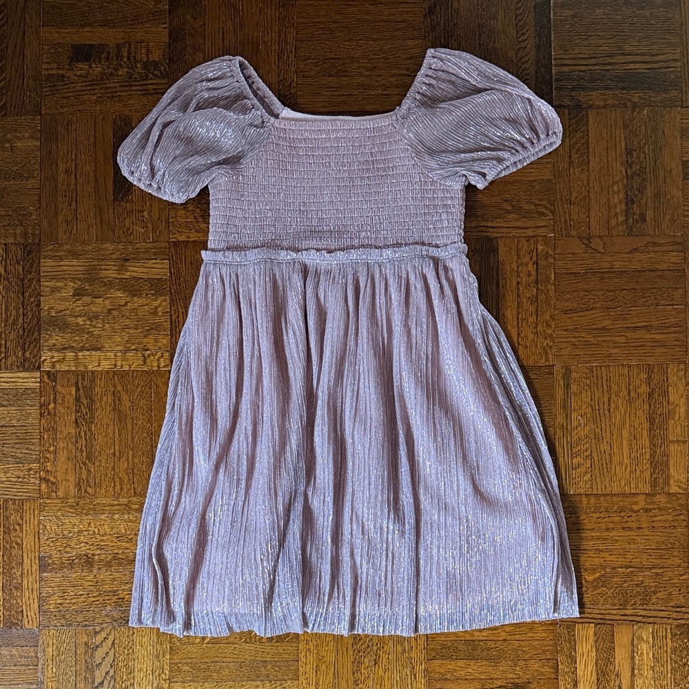 Girls' Gold Puff Sleeve Smocked Dress